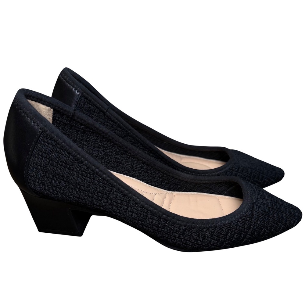 Adrienne Vittadini Faro Black Knit Pointed Toe Block Heel Pumps  9.5M